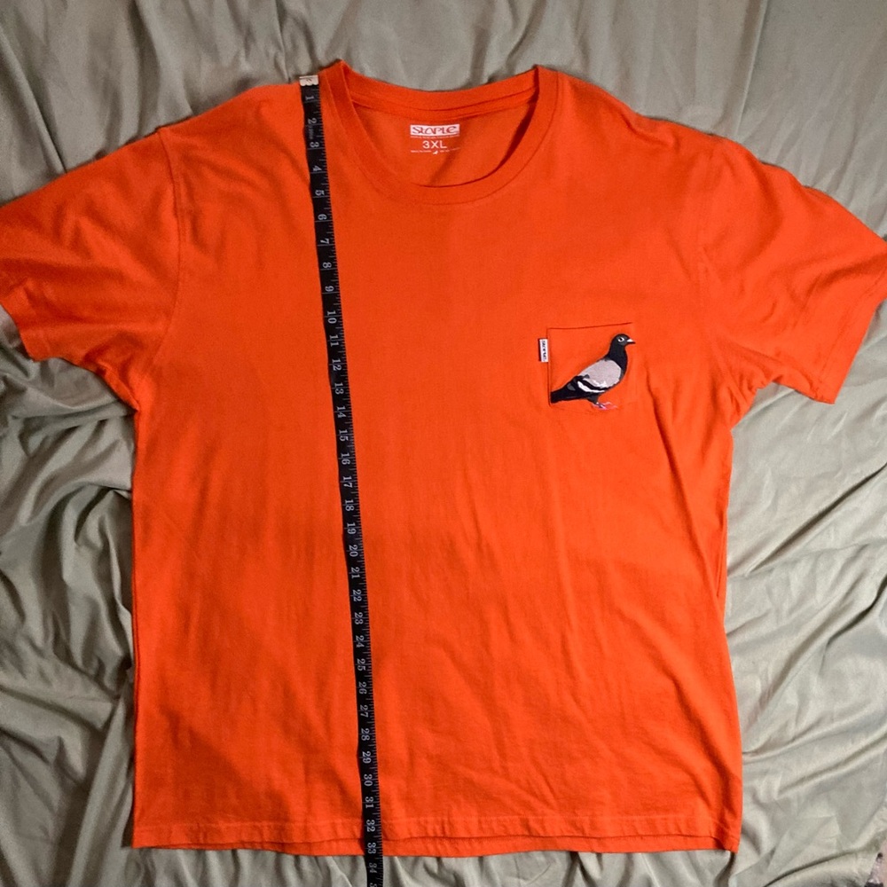 Men’s STAPLE T-Shirt, Size 3XL, Orange Pocket Tee with pigeon